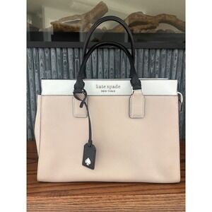 Kate Spade New York Saffiano Leather Satchel Bag Beige White Black Colorblock
